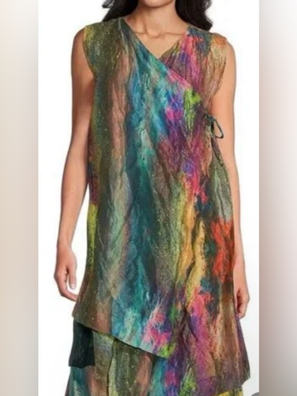 NWT BRYN WALKER Color Drenched Taffeta Nebulosa Memory Wrap Tunic/Dress L